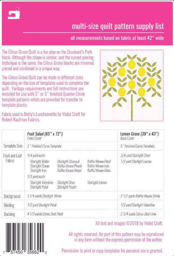 The Citrus Grove Quilt Pattern by Violet Craft VC031