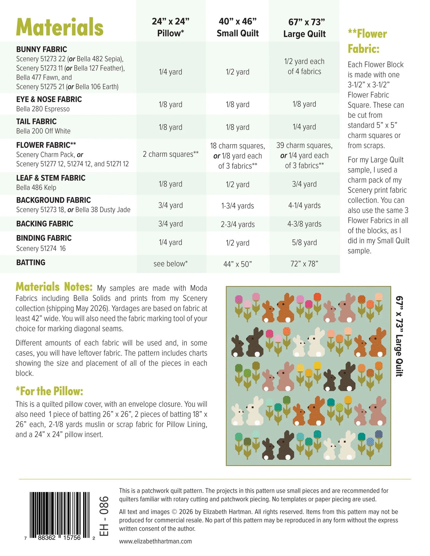 Cottontails Quilt Pattern by Elizabeth Hartman - 3 Sizes (EH086)