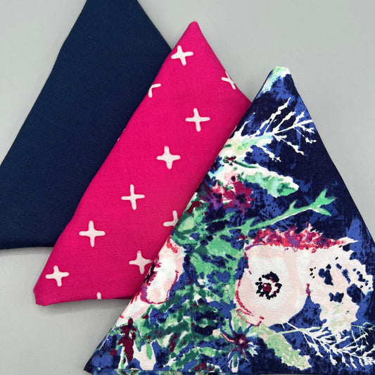 3 Piece - Fat Quarter Bundle / Art Gallery Floral w/ Pink Print and Navy Kona