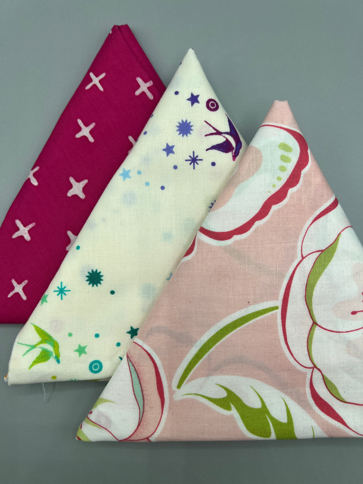 3 Piece - Fat Quarter Bundle / Floral w/ Pink Print and Tula Pink Fairy Dust Print
