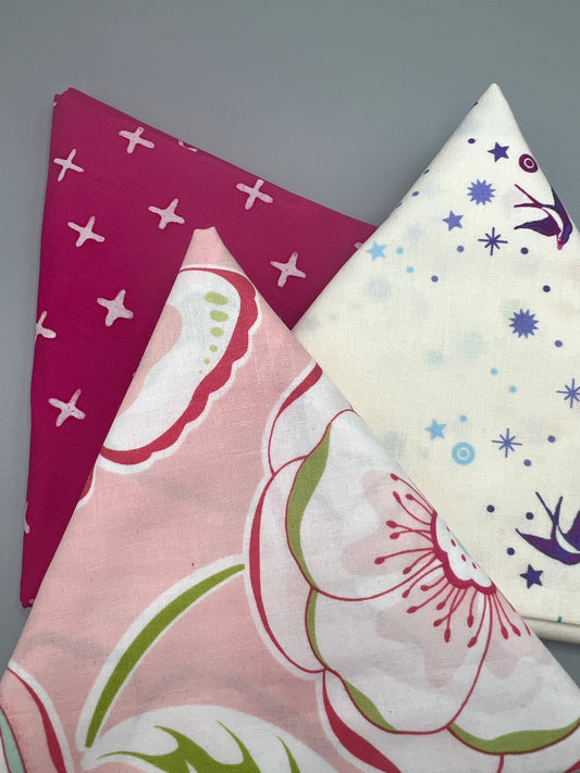 3 Piece - Fat Quarter Bundle / Floral w/ Pink Print and Tula Pink Fairy Dust Print