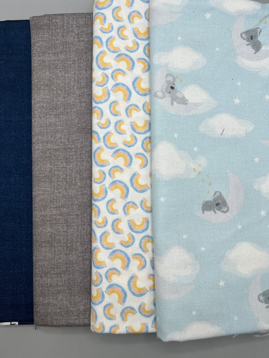 4 Piece - One Meter Bundle / Kids Kohla, Blue, Gray & Print Bundle