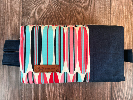 Handmade Structured Box Zipper Bag with Handle | Makeup, Toiletry & Pencil Case In Navy, Blues & Reds