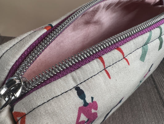 Handmade Structured Box Zipper Bag with Handle | Makeup, Toiletry & Pencil Case In Ruby Star Society & Navy