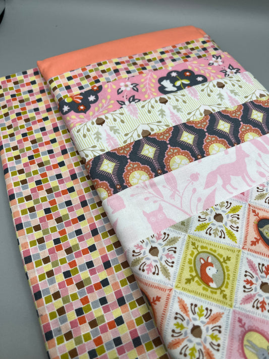 Friendly Forest (Peach) Whimsical Children's Print Fabric Complete Quilt Kits & Pattern - Baby Size / Pattern Included