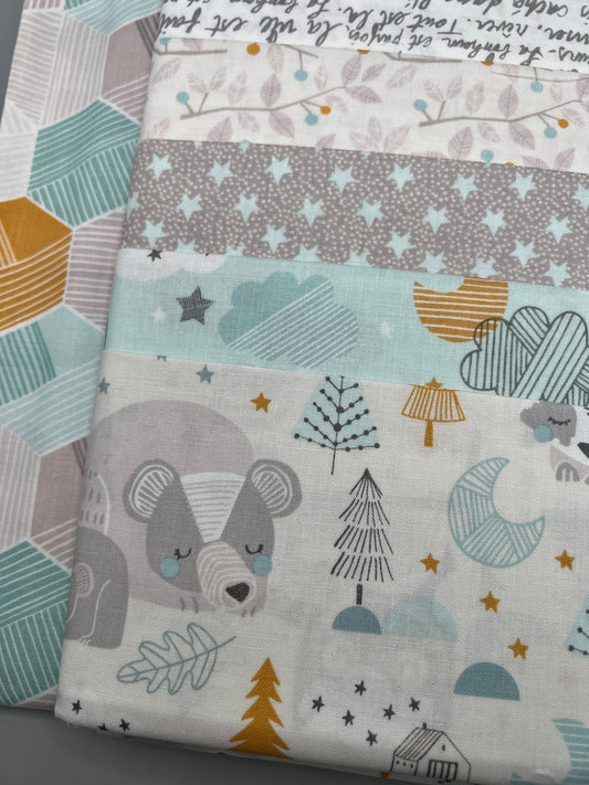 Sweet Dreams (Teal) Whimsical Children's Print Fabric Complete Quilt Kits & Pattern - Baby Size / Pattern Included