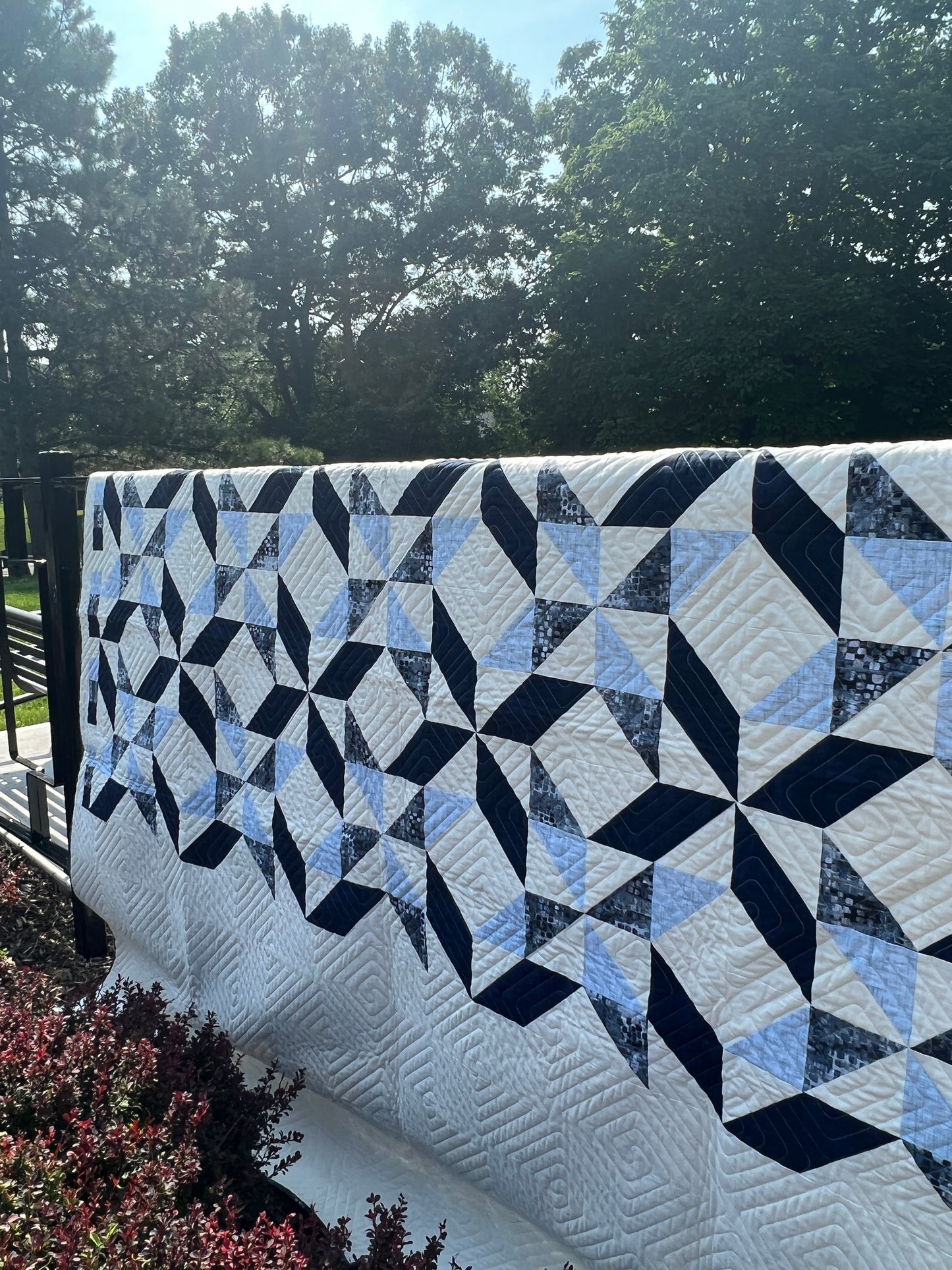 Sorella Queen Quilt Kit Version 2 / Blue Fusion Print w/ Navy and Light Blue with original pattern by Lorna Costantini