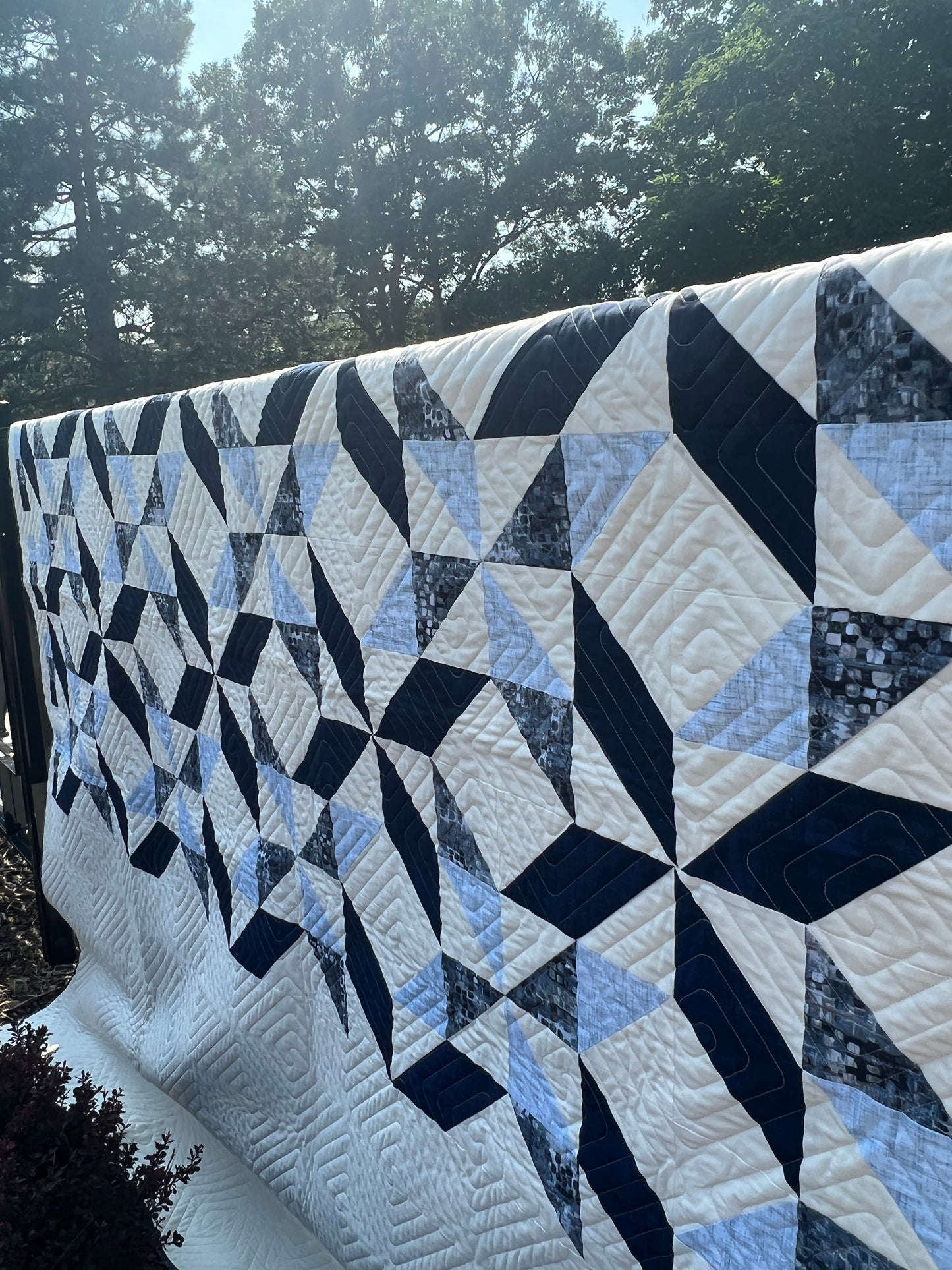 Sorella Queen Quilt Kit Version 2 / Blue Fusion Print w/ Navy and Light Blue with original pattern by Lorna Costantini