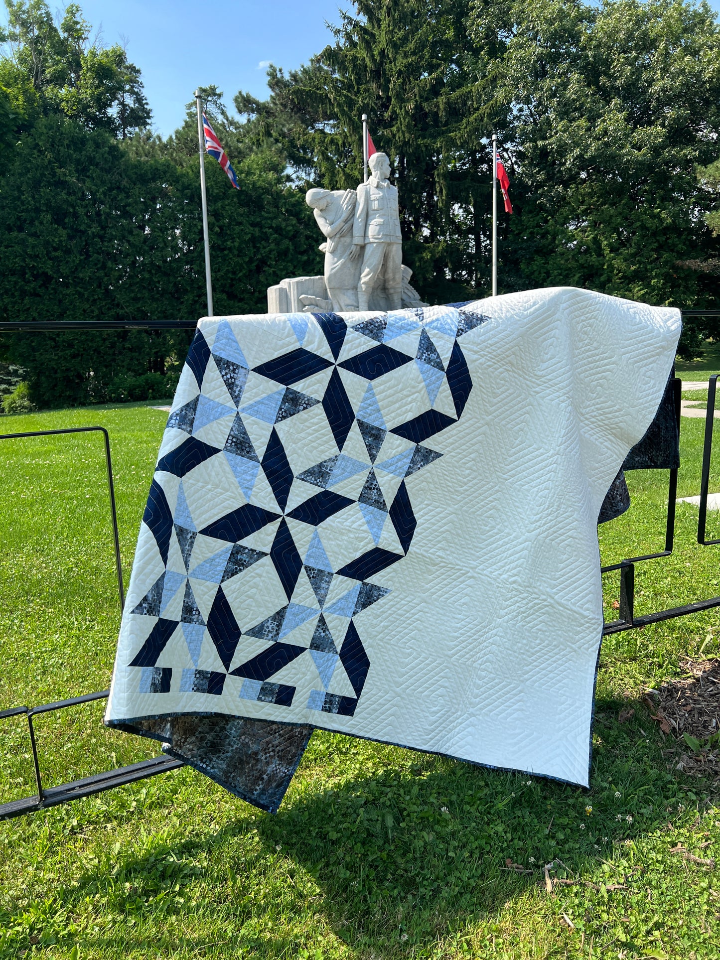 Sorella Queen Quilt Kit Version 2 / Blue Fusion Print w/ Navy and Light Blue with original pattern by Lorna Costantini