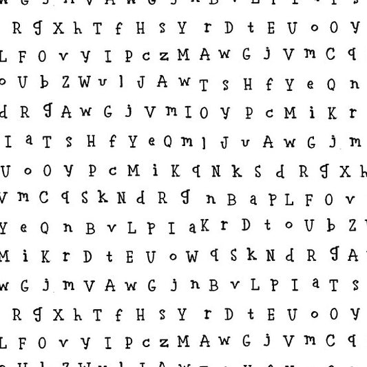 ABC Allover by Makower UK - White w/ Black Text 1/2 Meter Pre-cut