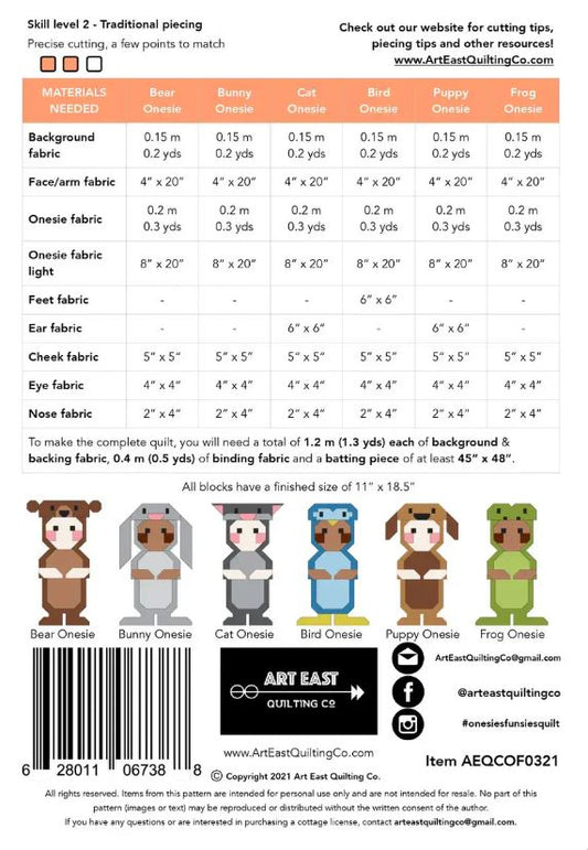 Onesies Funsies Quilt Pattern by Art East Quilting Co. - Printed Paper Pattern