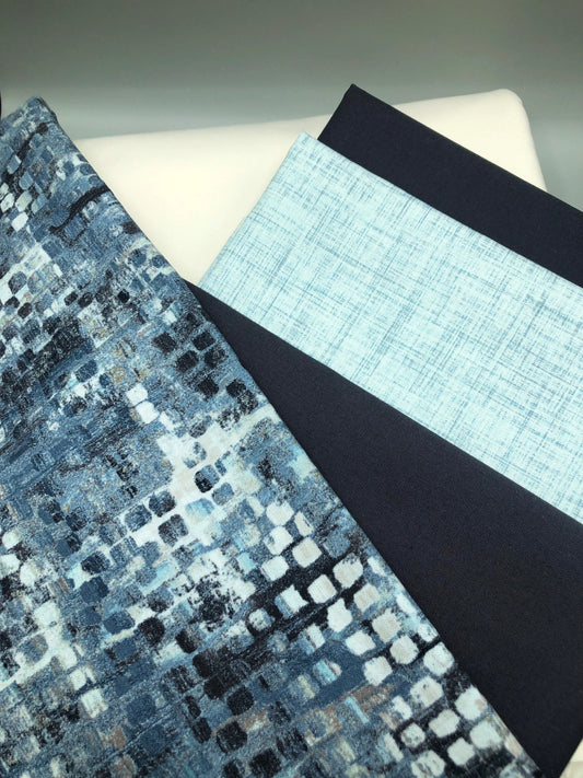 Sorella Queen Quilt Kit Version 2 / Blue Fusion Print w/ Navy and Light Blue with original pattern by Lorna Costantini