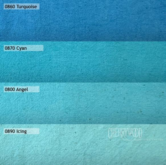 CHERRYWOOD Hand Dyed Fabrics - Fat Quarter Bundle - 4pc -Turquoise M Valdani perle cotton size 12 thread spool for quilting a