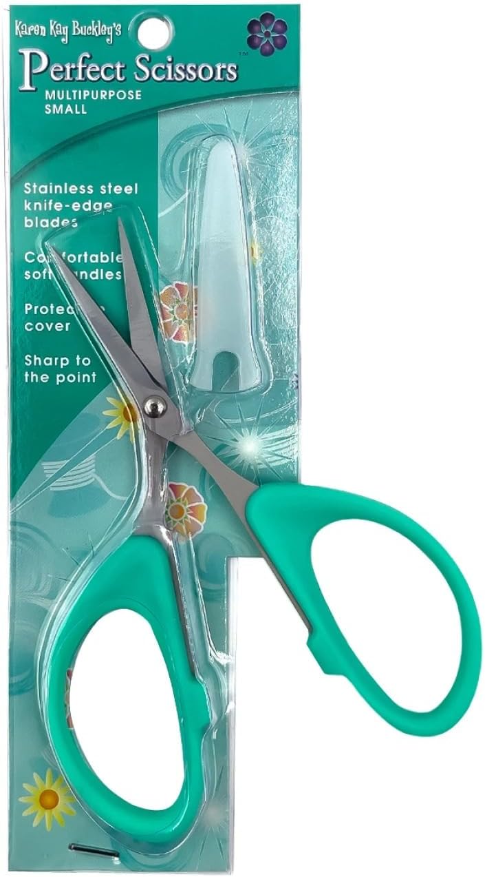 Perfect Scissors Teal 4-3/16" Small Multipurpose Scissor by Karen Ka Valdani perle cotton size 12 thread spool for quilting a