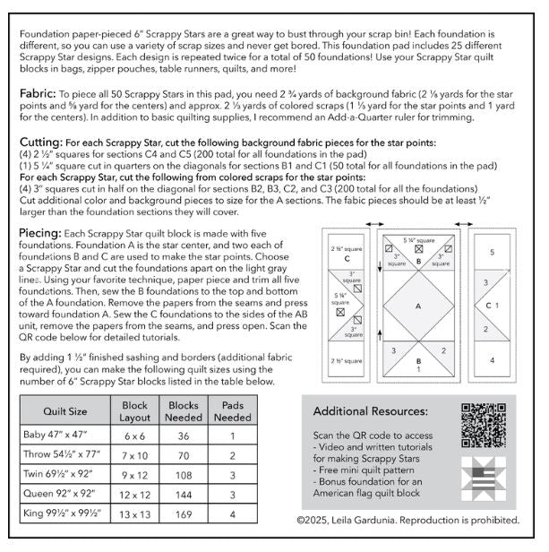 6" Scrappy Stars Foundation Pad by Leila Gardunia LGD-113