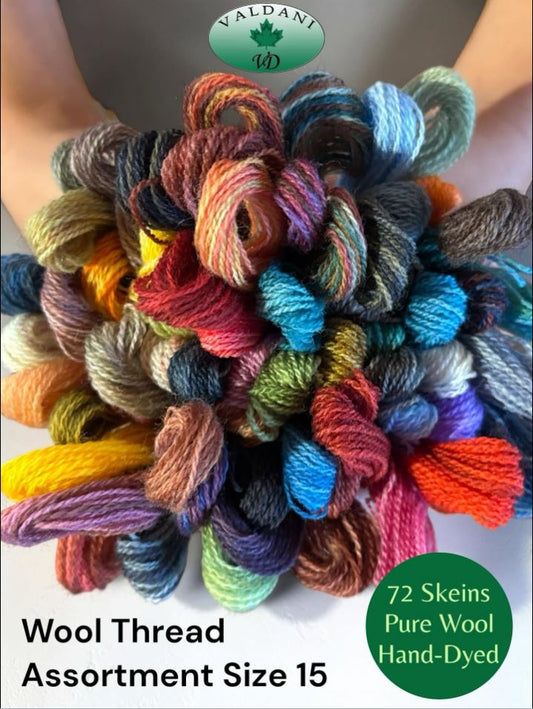 Valdani Merino Virgin Wool Thread Size 15 - Beautiful Assortment (72 Skeins) | Special Order