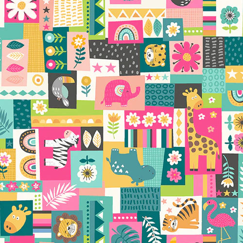 In The Jungle Montage Pink -  TP-2604-P by Makower UK