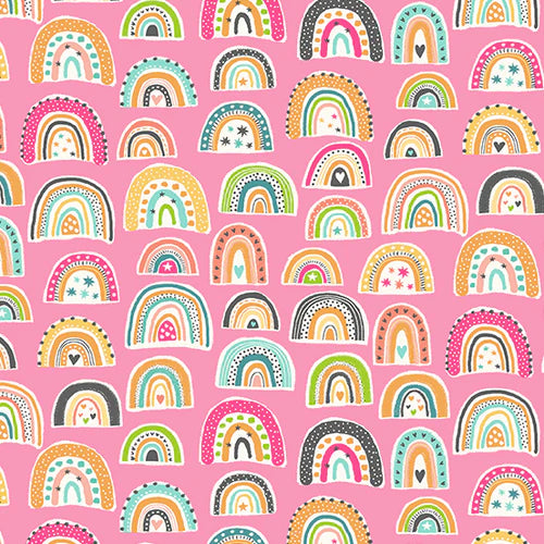 In The Jungle Rainbows Pink /  TP-2605-P by Makower UK