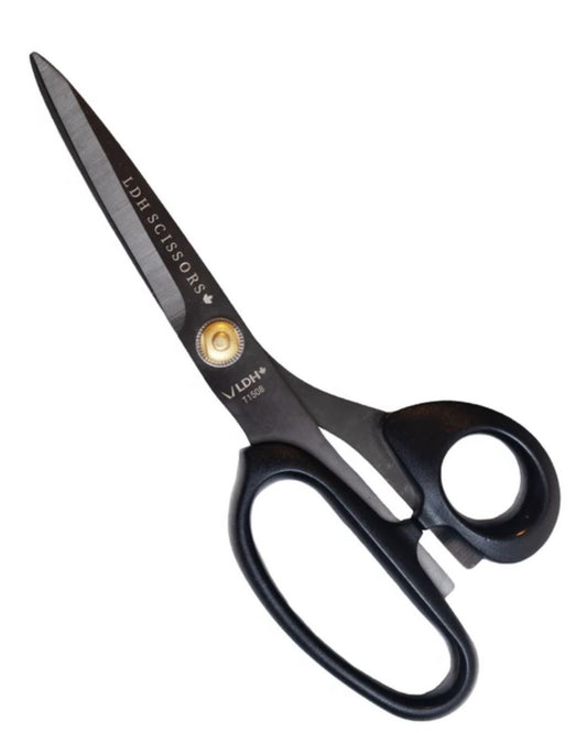 8" True Left-handed Lightweight Fabric Scissors by LDH Scissors / Y1 Valdani perle cotton size 12 thread spool for quilting a