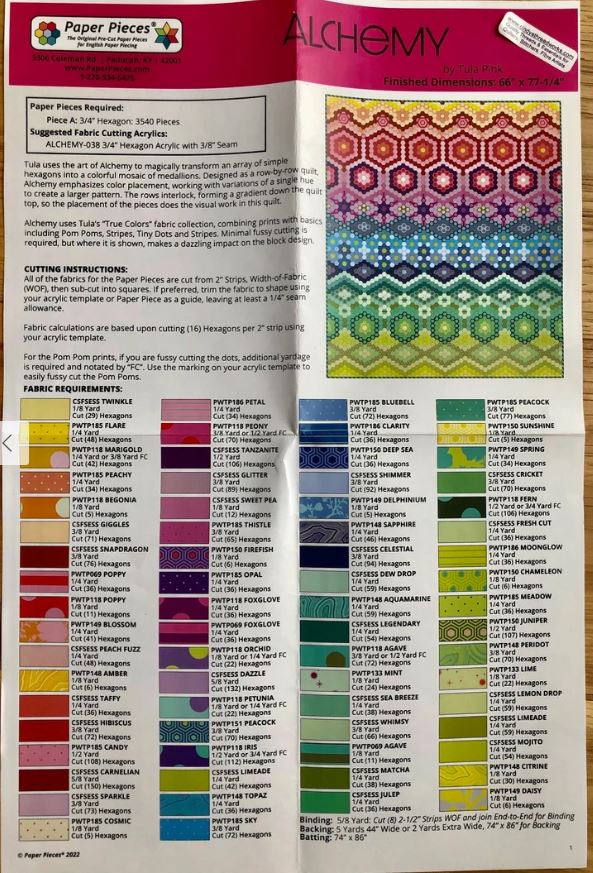 Alchemy Pattern; Complete Paper Piece Pack by Tula Pink -Special Order