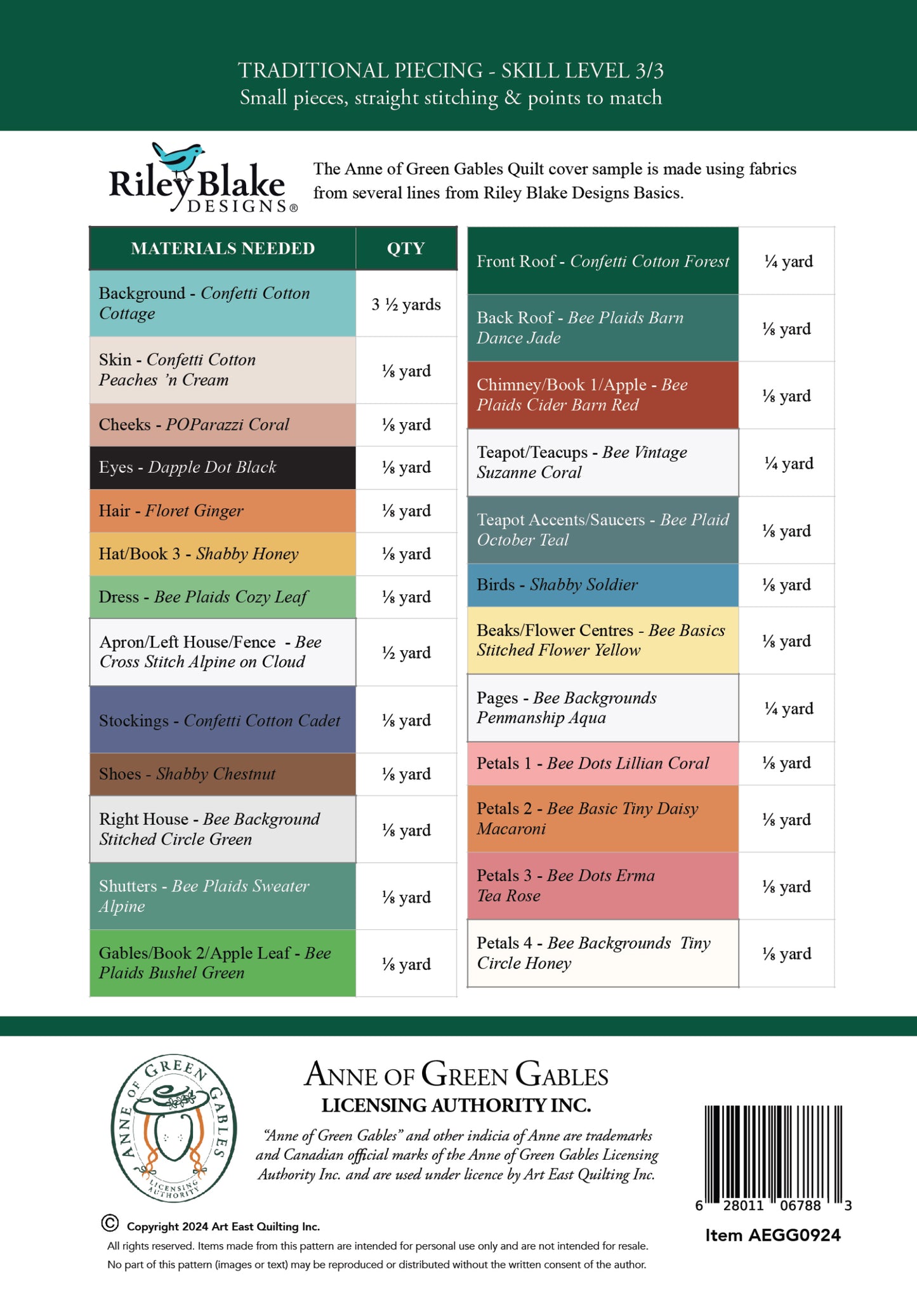 Anne of Green Gables Pattern - Art East Quilting Co.