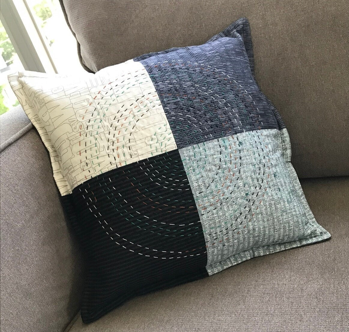 Big Stitch Quilting Series Throw Pillow Kit - Version 1 w/ assorted coordinated & Backing Fabric / Original Design by Lorna Costantini