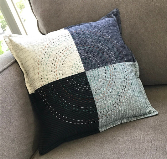 Big Stitch Quilting Series Throw Pillow Kit - Version 1 w/ assorted coordinated & Backing Fabric / Original Design by Lorna Costantini