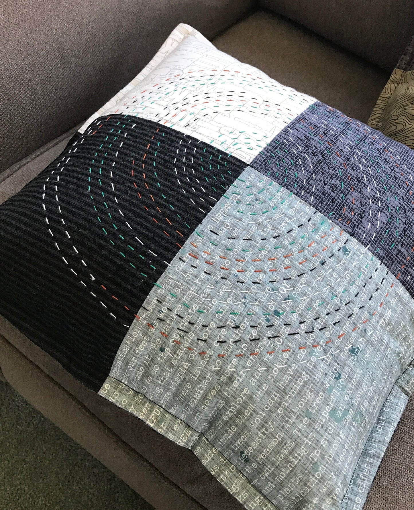 Big Stitch Quilting Series Throw Pillow Kit - Version 1 w/ assorted coordinated & Backing Fabric / Original Design by Lorna Costantini