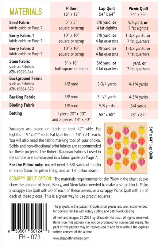 Berry Season Quilt & Pillow Pattern by ELIZABETH HARTMAN / 3 sizes