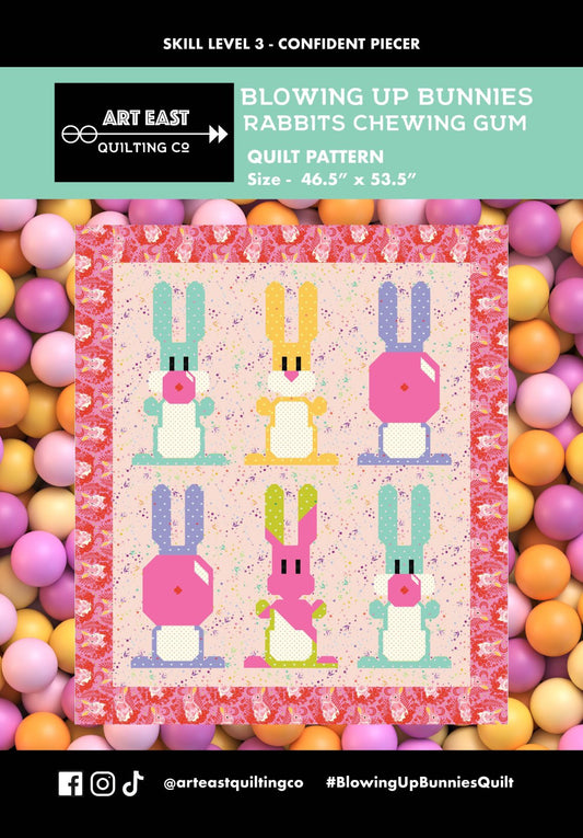 Blowing Up Bunnies - Rabbits Chewing Gum Quilt Pattern by Art East Quilting Co