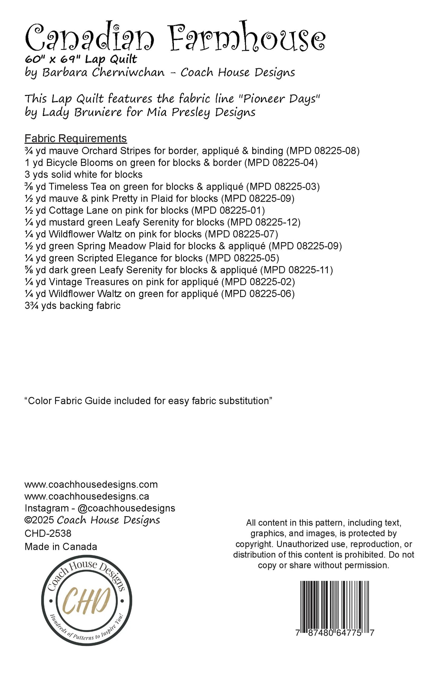 Canadian Farmhouse 60" x 69" Lap Quilt Kit  - Pioneer Days Collection