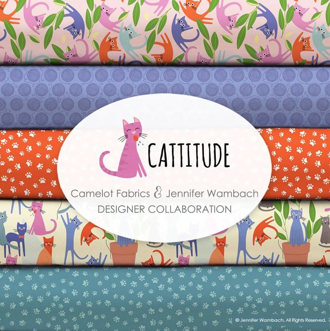 Cattitude 8-Piece Fat Quarter Bundle | Camelot Fabrics by Jennifer Wambach