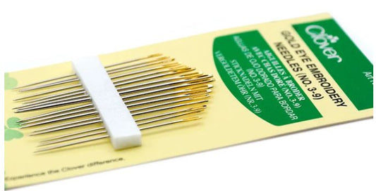 Clover =Gold Eye Embroidery Needles No 3-9 / PKG of 16