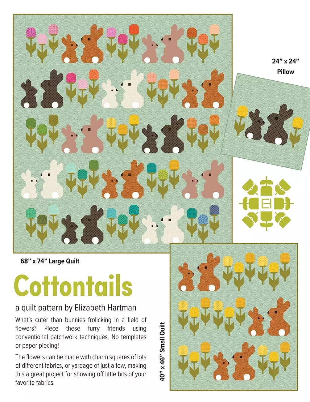 Cottontails Quilt Pattern by Elizabeth Hartman - 3 Sizes (EH086) Valdani perle cotton size 12 thread spool for quilting and e
