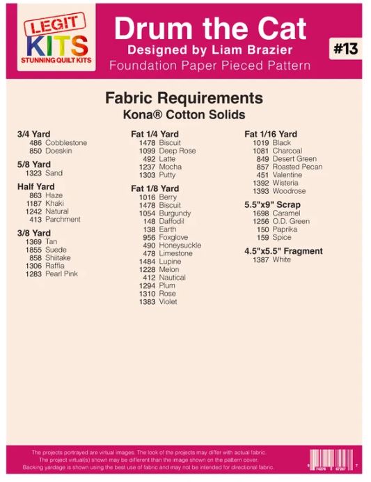 Legit Kits Drum the Cat Pattern | Special Order