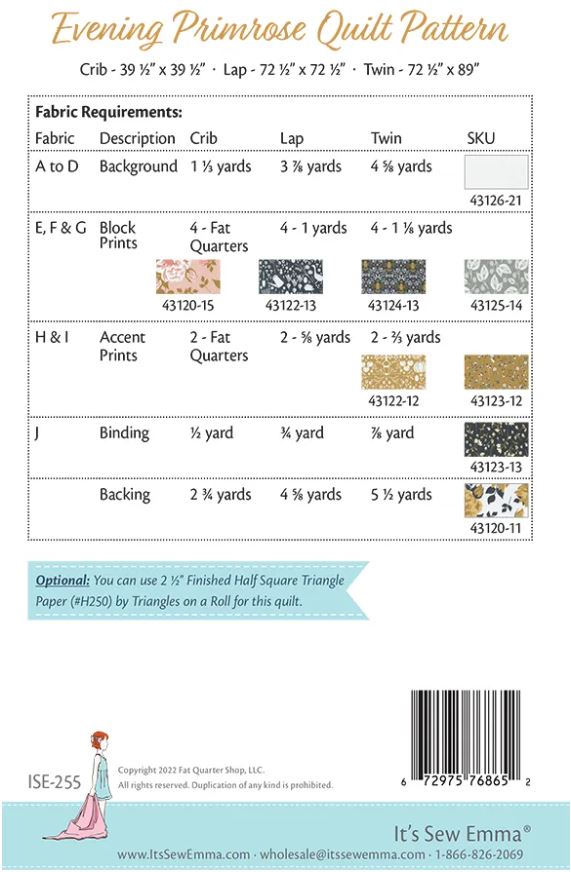 Evening Primrose Quilt Pattern - It's Sew Emma #ISE-255