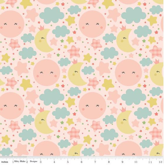 Love You to the Moon Nighttime Blush Flannel - Riley Blake Designs