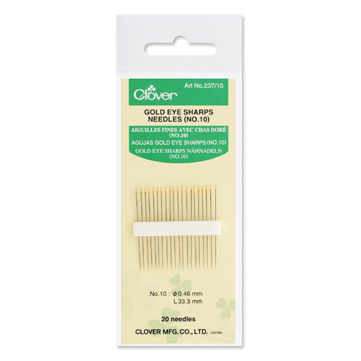Clover =Gold Eye Sharp Needles No 10 / PKG of 20