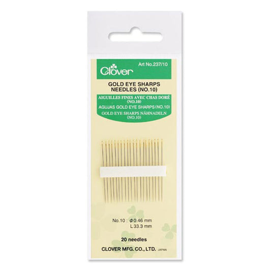 Clover =Gold Eye Sharp Needles No 10 / PKG of 20