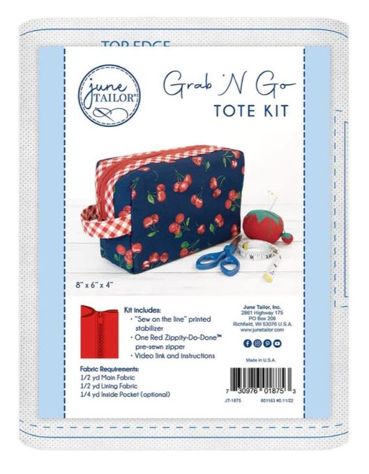 Grab ‘N Go Tote / Red by June Tailor JT1875 Valdani perle cotton size 12 thread spool for quilting and embroidery