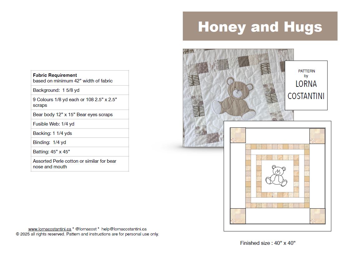 Honey & Hugs Pattern - Baby Quilt Pattern / designed by Lorna Costantini