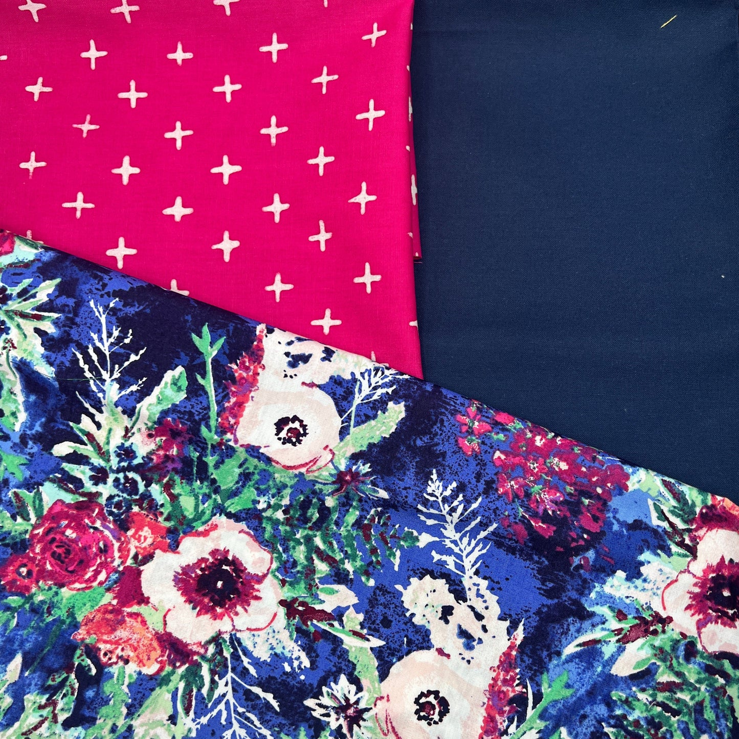3 Piece - Fat Quarter Bundle / Art Gallery Floral w/ Pink Print and Navy Kona