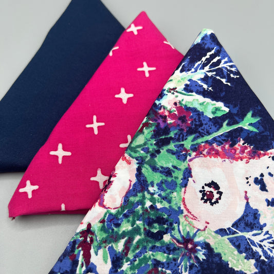 3 Piece - Fat Quarter Bundle / Art Gallery Floral w/ Pink Print and Navy Kona