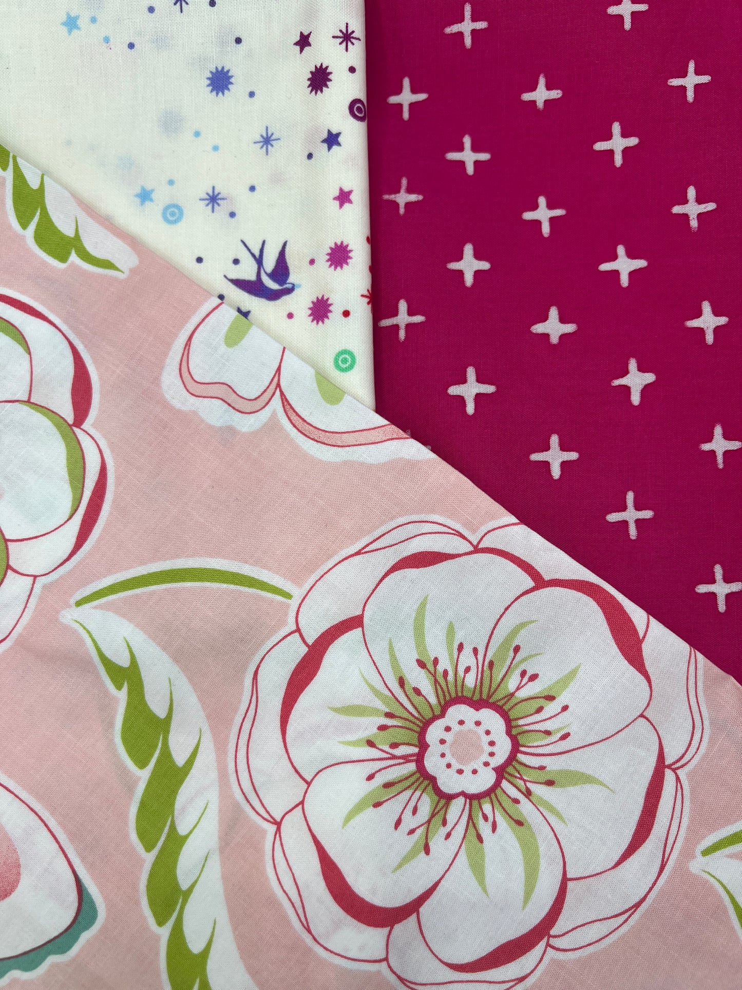 3 Piece - Fat Quarter Bundle / Floral w/ Pink Print and Tula Pink Fairy Dust Print