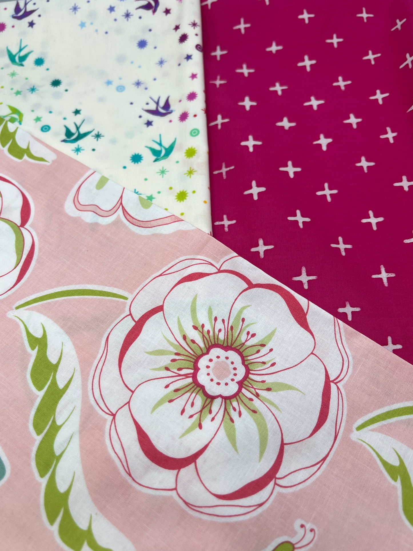 3 Piece - Fat Quarter Bundle / Floral w/ Pink Print and Tula Pink Fairy Dust Print