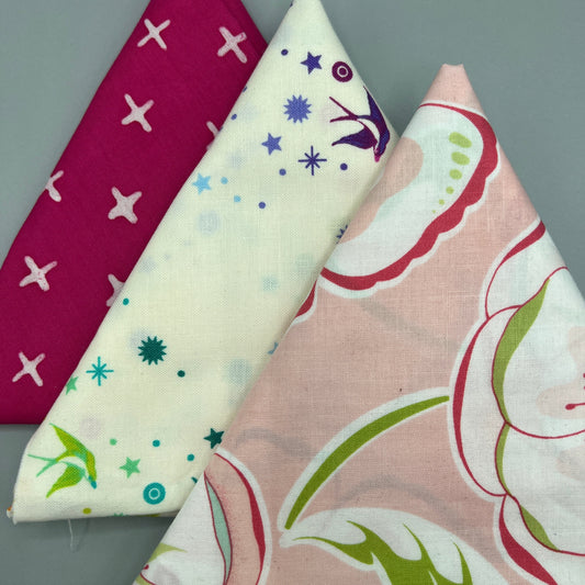 3 Piece - Fat Quarter Bundle / Floral w/ Pink Print and Tula Pink Fairy Dust Print
