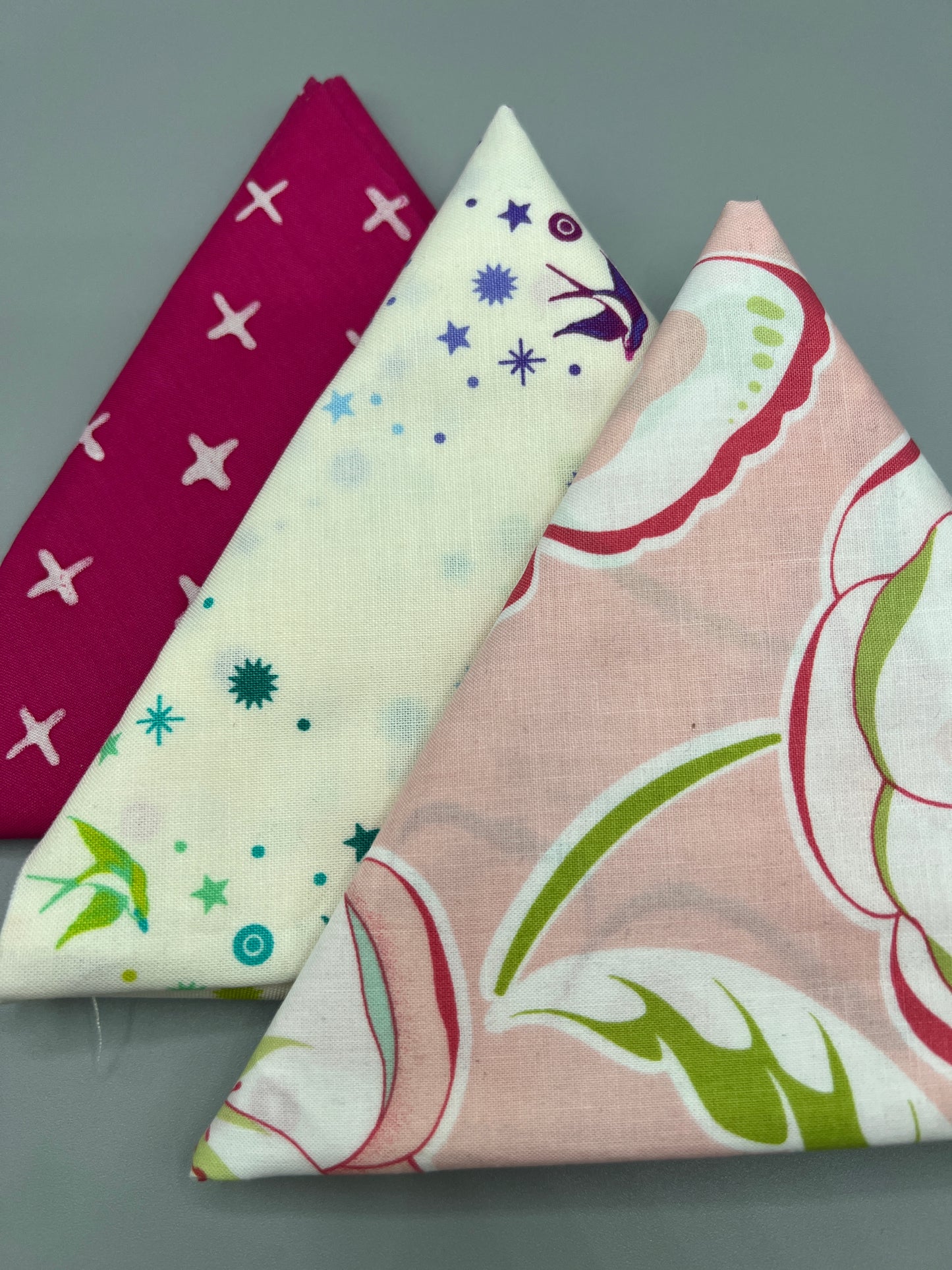 3 Piece - Fat Quarter Bundle / Floral w/ Pink Print and Tula Pink Fairy Dust Print