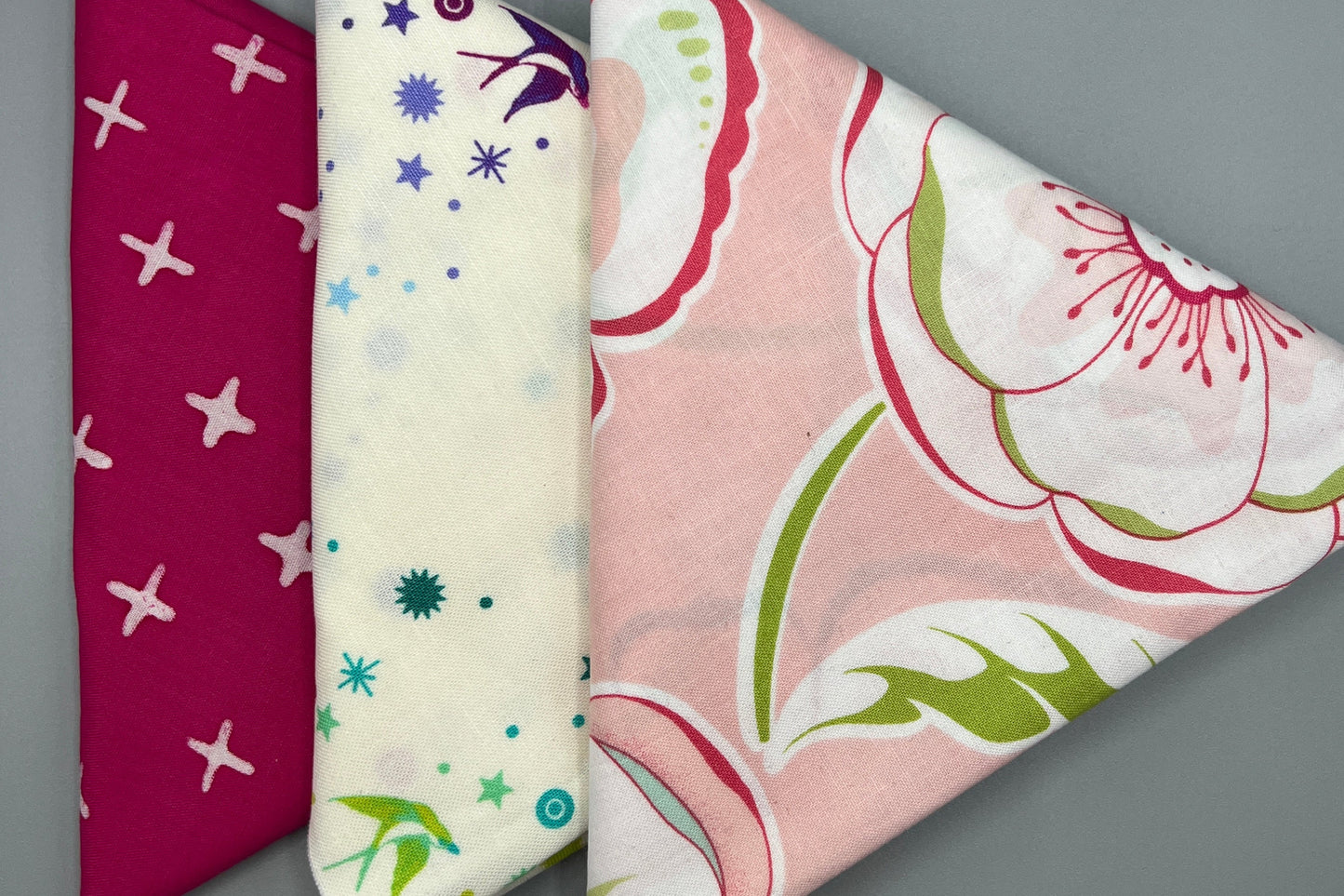 3 Piece - Fat Quarter Bundle / Floral w/ Pink Print and Tula Pink Fairy Dust Print