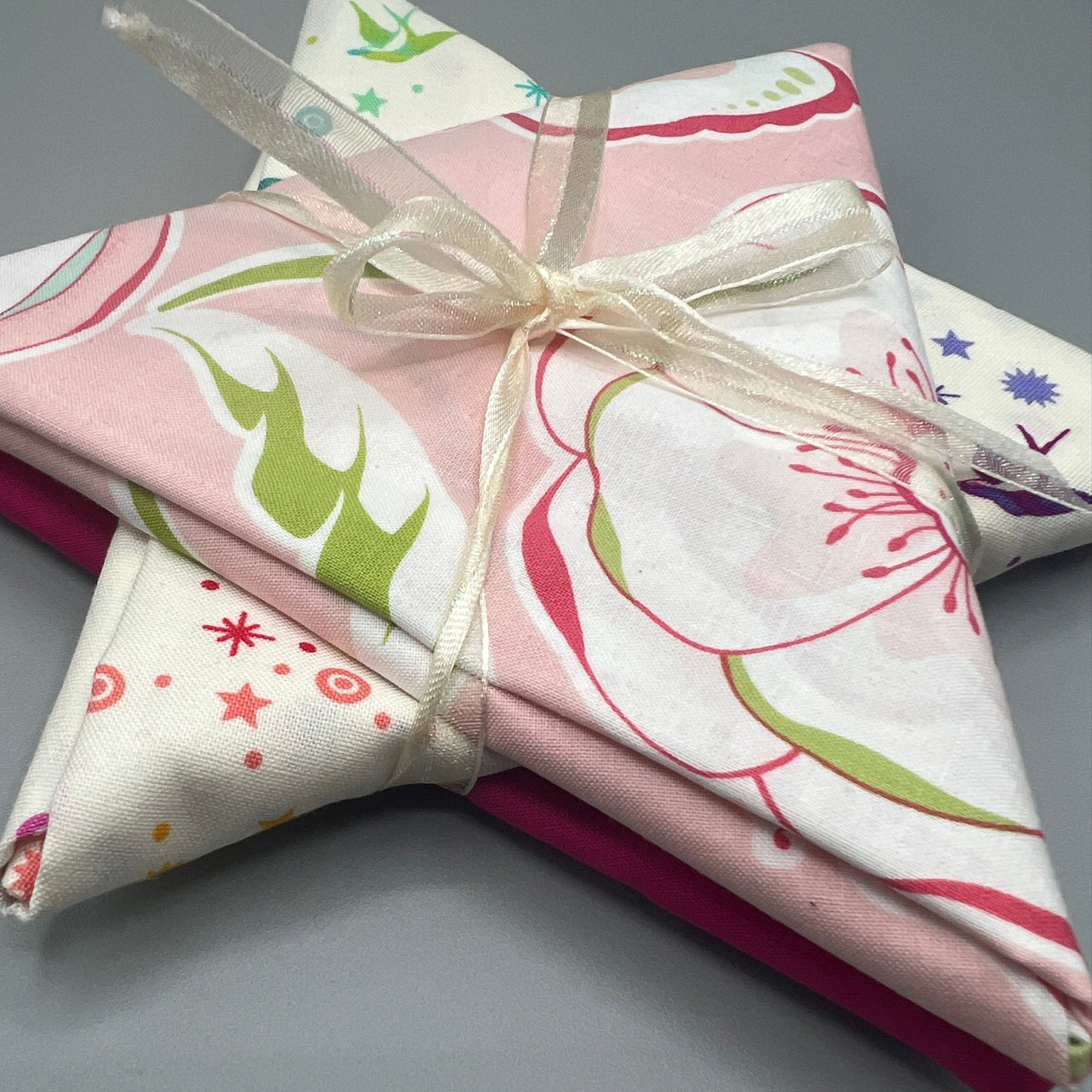 3 Piece - Fat Quarter Bundle / Floral w/ Pink Print and Tula Pink Fairy Dust Print