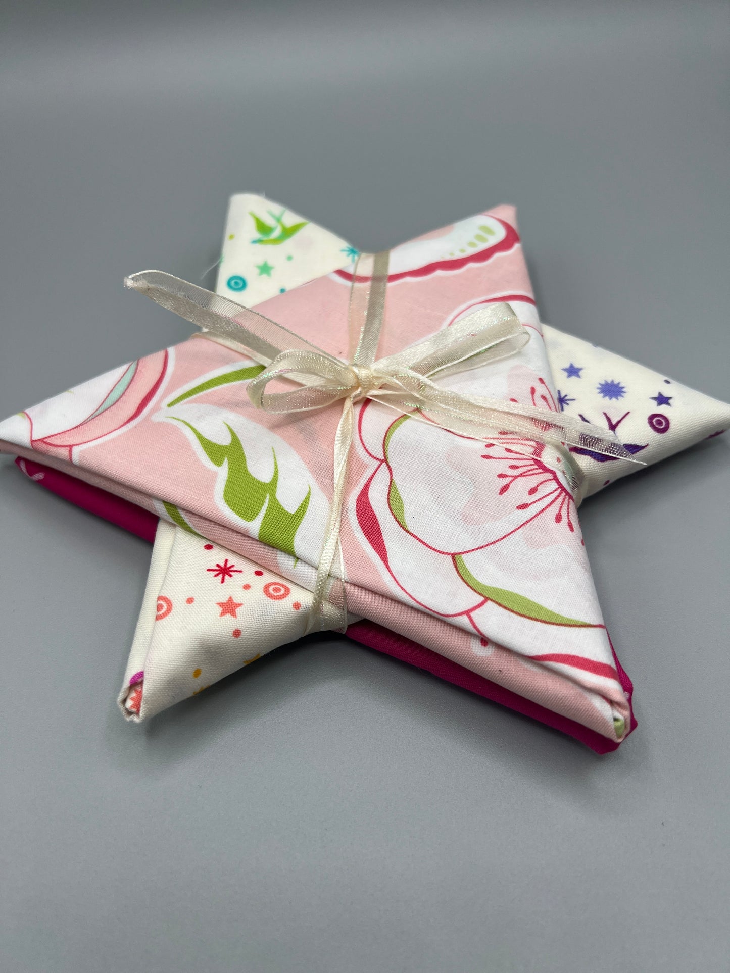 3 Piece - Fat Quarter Bundle / Floral w/ Pink Print and Tula Pink Fairy Dust Print